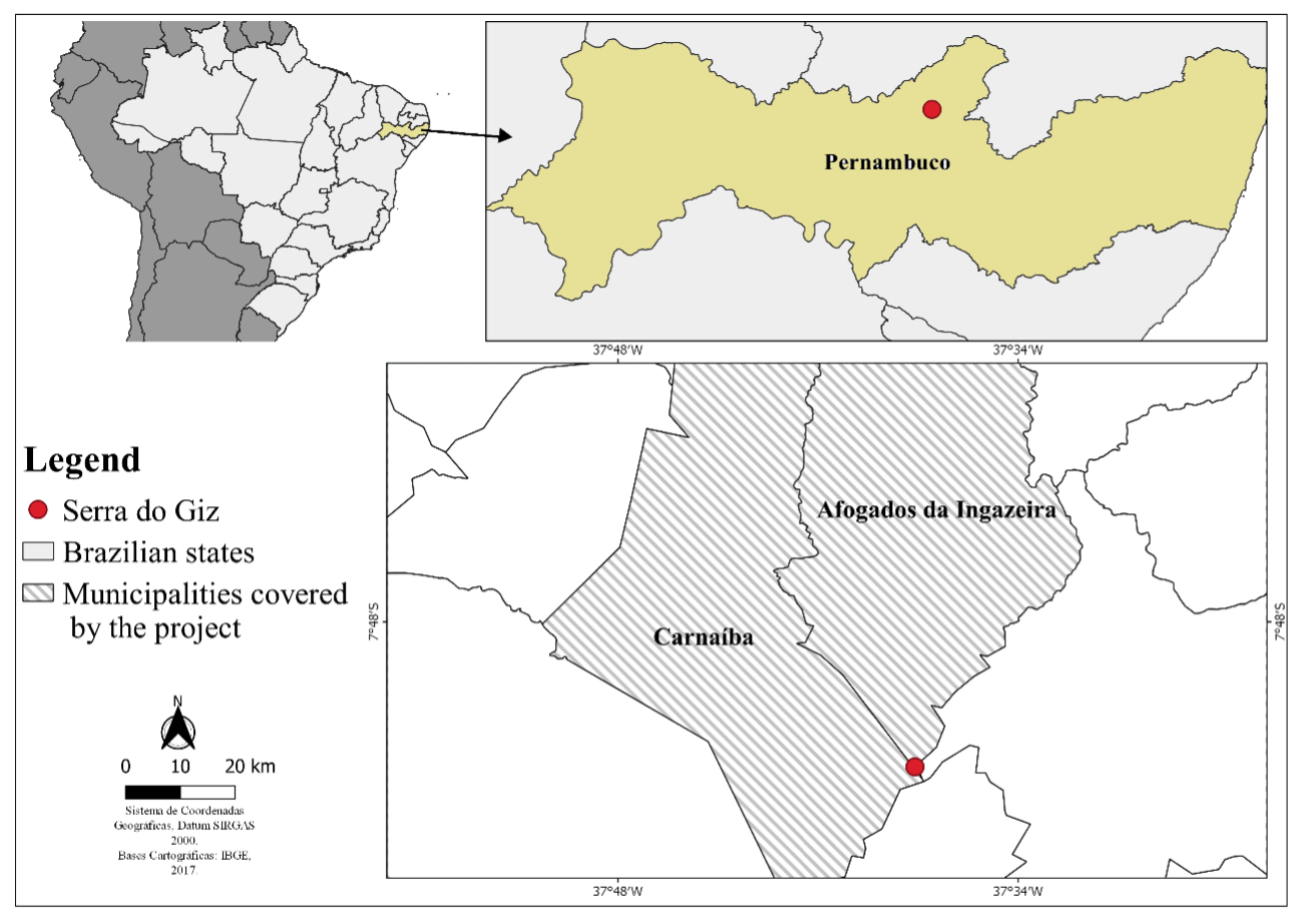 Figure 1 Location of the Refúgio da Vida Silvestre Serra do Giz, where we conducted the study.