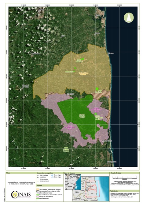 A map of the article's study area: Tupinambá de Olivença Indigenous Land, Una Biological Reserve and Una Wildlife Refuge